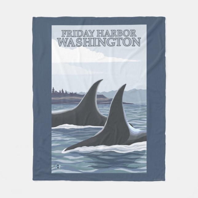 Orca Whales #1 - Friday Harbour, Washington Fleece Blanket (Front)