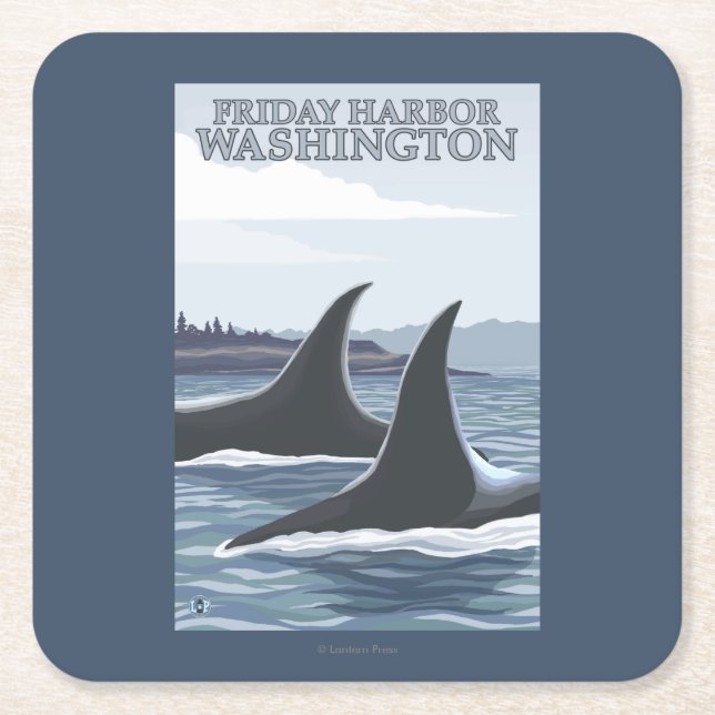 Orca Whales #1 - Friday Harbour, Washington Square Paper Coaster (Front)