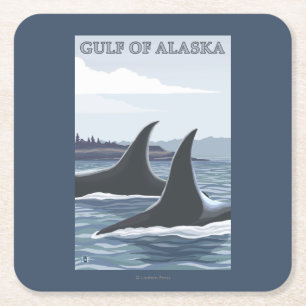 Orca Whales #1 - Gulf of Alaska Square Paper Coaster