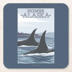 Orca Whales #1 - Homer, Alaska Square Paper Coaster