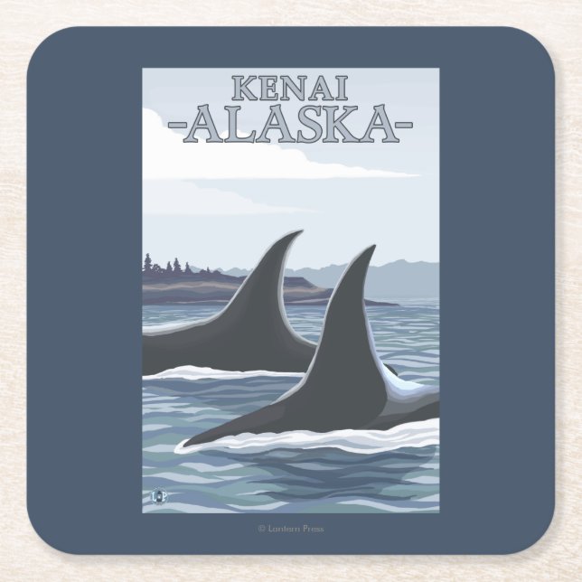 Orca Whales #1 - Kenai, Alaska Square Paper Coaster (Front)