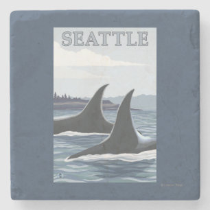 Orca Whales #1 - Seattle, Washington Stone Coaster