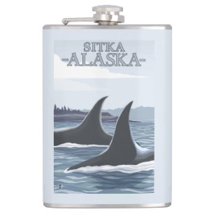 Orca Whales #1 - Sitka, Alaska Hip Flask