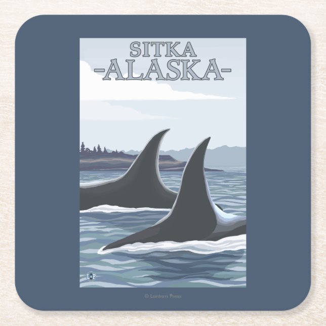 Orca Whales #1 - Sitka, Alaska Square Paper Coaster (Front)
