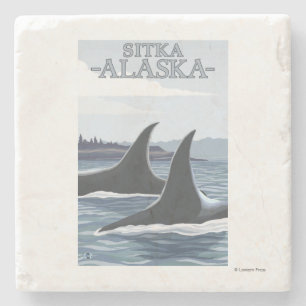 Orca Whales #1 - Sitka, Alaska Stone Coaster