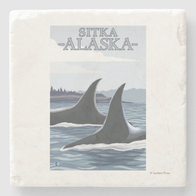 Orca Whales #1 - Sitka, Alaska Stone Coaster (Front)
