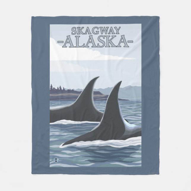 Orca Whales #1 - Skagway, Alaska Fleece Blanket (Front)
