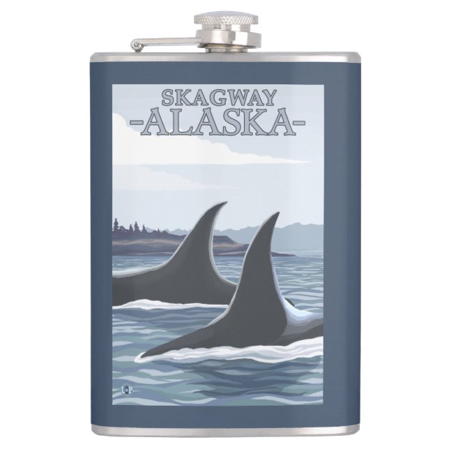 Orca Whales #1 - Skagway, Alaska Hip Flask (Front)