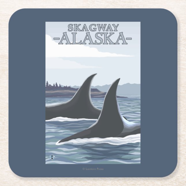 Orca Whales #1 - Skagway, Alaska Square Paper Coaster (Front)