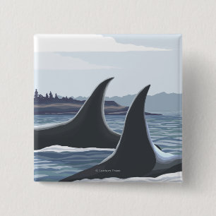 Orca Whales #1- Vintage Travel Poster 15 Cm Square Badge