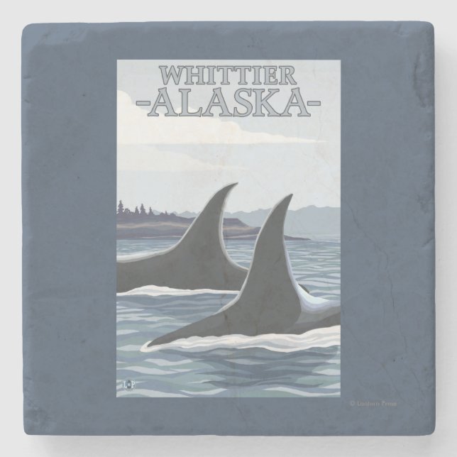 Orca Whales #1 - Whittier, Alaska Stone Coaster (Front)