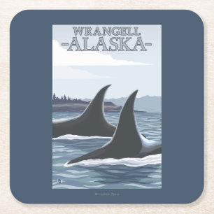 Orca Whales #1 - Wrangell, Alaska Square Paper Coaster