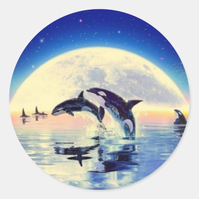 Orca Whales Classic Round Sticker (Front)