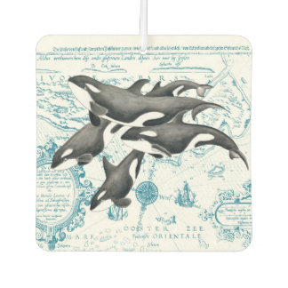 Orca whales family ancient blue car air freshener