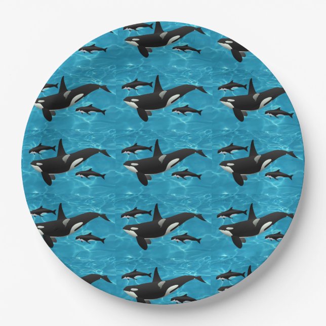 Orca Whales Paper Plate (Front)
