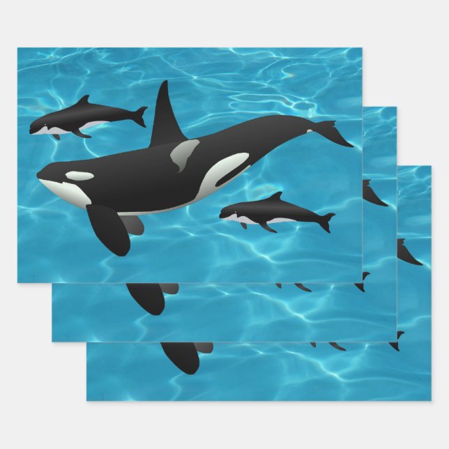 Orca Whales Wrapping Paper Sheet (Set)