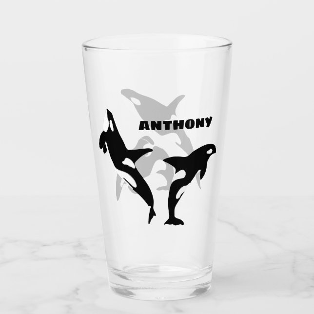 Orcas, Killer Whales Personalised Glass (Front)