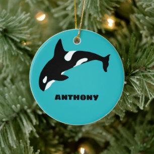 Orcas Killer Whales Teal Blue Personalised Ceramic Tree Decoration