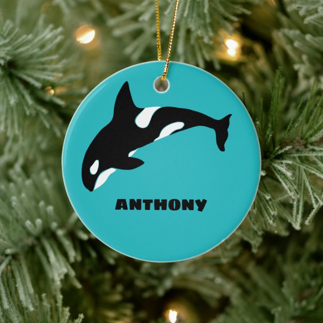 Orcas Killer Whales Teal Blue Personalised Ceramic Tree Decoration (Tree)
