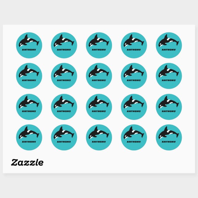 Orcas Killer Whales Teal Blue Personalised Classic Round Sticker (Sheet)