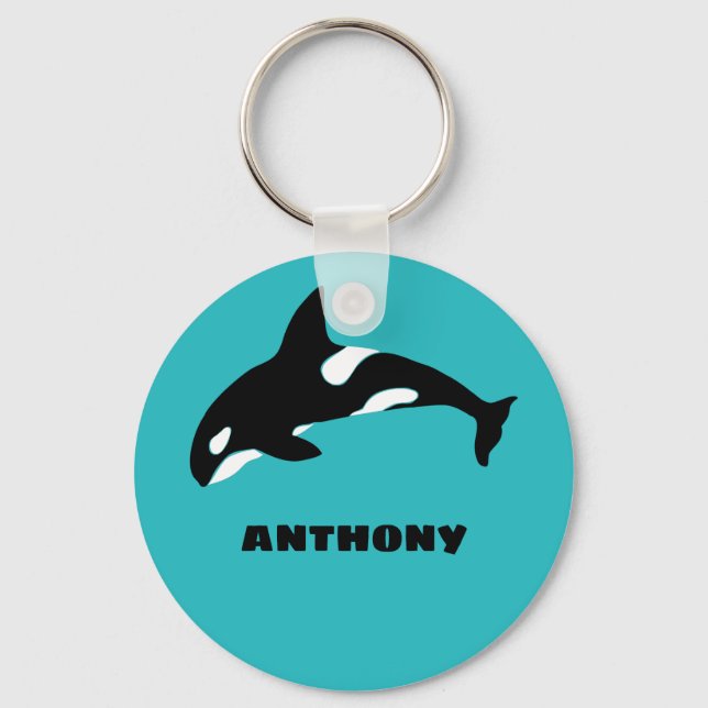 Orcas Killer Whales Teal Blue Personalised Key Ring (Front)