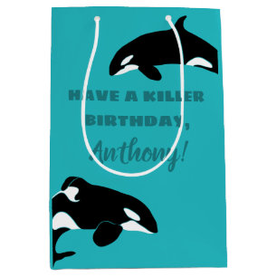 Orcas Killer Whales Teal Blue Personalised Medium Gift Bag