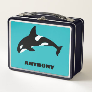 Orcas Killer Whales Teal Blue Personalised Metal Lunch Box