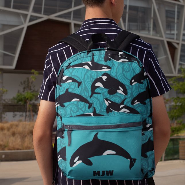 Orcas Killer Whales Teal Blue Personalised Printed Backpack (Creator Uploaded)
