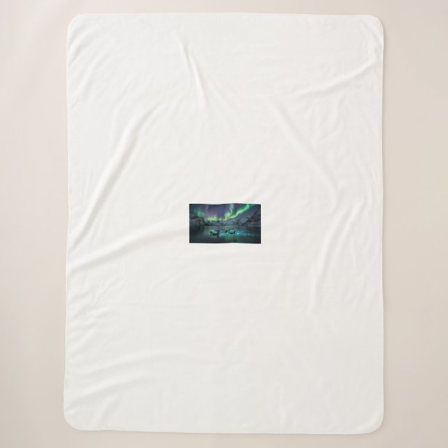 Orcas Under Northern Lights Arctic Sherpa Blanket (Front)