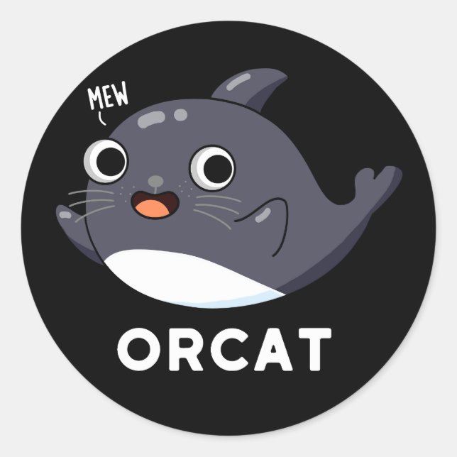 Orcat Funny Cat Orca Pun Dark BG Classic Round Sticker (Front)