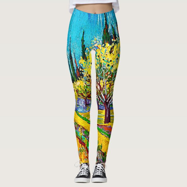 Orchard Bordered by Cypresses Vincent Van Gogh Leggings (Front)