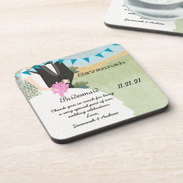 Orchard Buntings Bride & Groom Bridesmaid Coaster (Left Side)