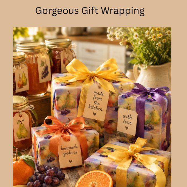 Orchard Harvest Gift Wrap Sheets — Set of 3 (Wrap homemade gifts beautifully with orchard fruit gift paper inspired by fresh harvest goodness.)