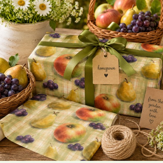 Orchard Harvest Gift Wrapping Paper Roll (Orchard harvest gift wrap for homemade gifts, preserves, baking, and kitchen gifting.)