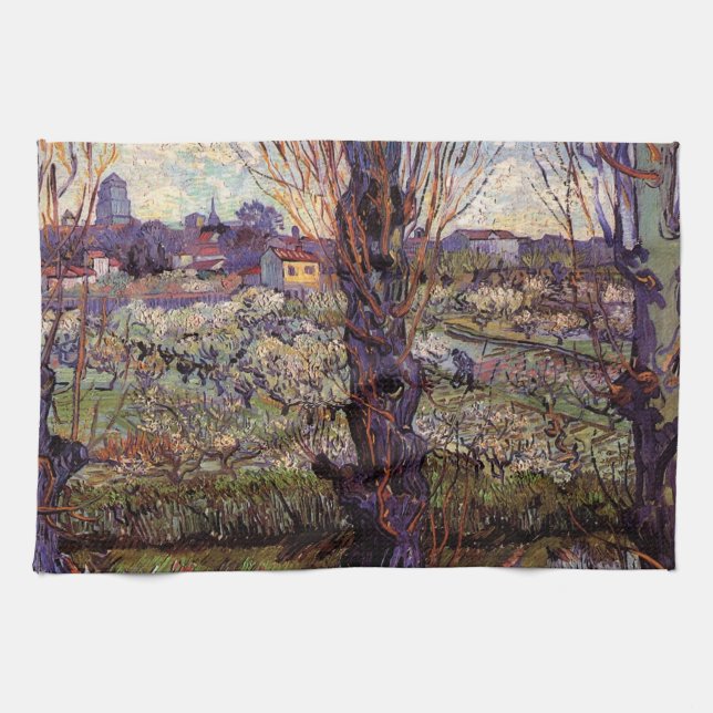Orchard in Blossom, Arles by Vincent van Gogh Tea Towel (Horizontal)