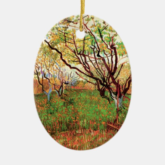 Orchard in Blossom by Vincent van Gogh Ceramic Tree Decoration (Front)