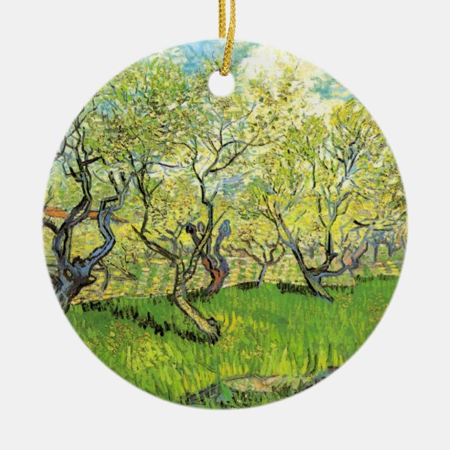 Orchard in Blossom by Vincent van Gogh Ceramic Tree Decoration (Front)