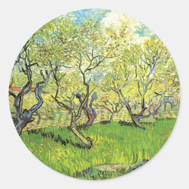 Orchard in Blossom by Vincent van Gogh Classic Round Sticker (Front)