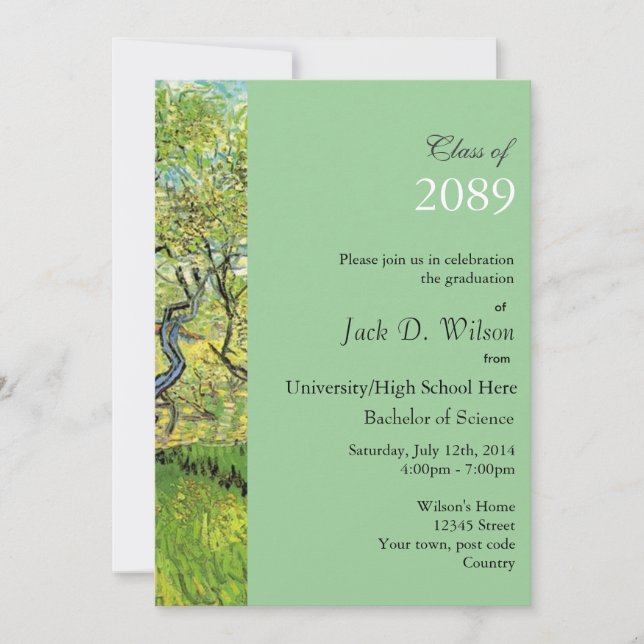 Orchard in Blossom, Van Gogh, graduation Invitation (Front)