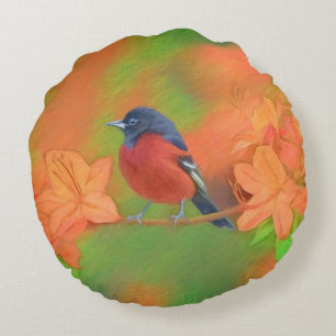 Orchard Oriole Songbird Painting Original Bird Art Round Cushion