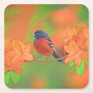 Orchard Oriole Songbird Painting Original Bird Art Square Paper Coaster