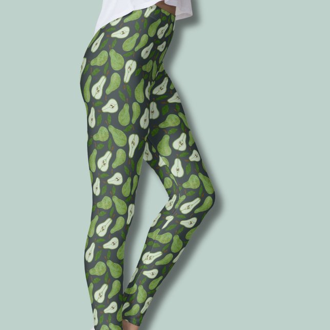 Orchard Pear Fruit pattern Leggings (Green Pear Orchard Fruit pattern leggings)