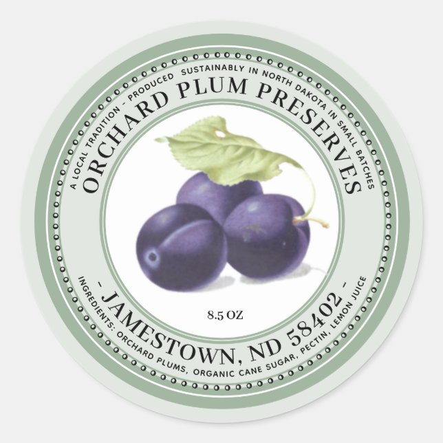 Orchard Plum Jam Label Jam Jelly 1930 Green (Front)