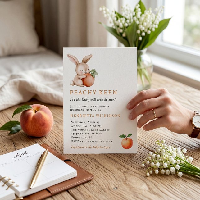 Orchard Theme bunny Peach Baby Shower Invitation (Creator Uploaded)