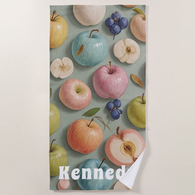 Orchard Whimsy: Pastel Fruit Beach Towel (Front)