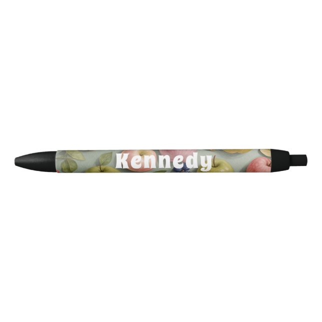 Orchard Whimsy: Pastel Fruit Black Ink Pen (Front)
