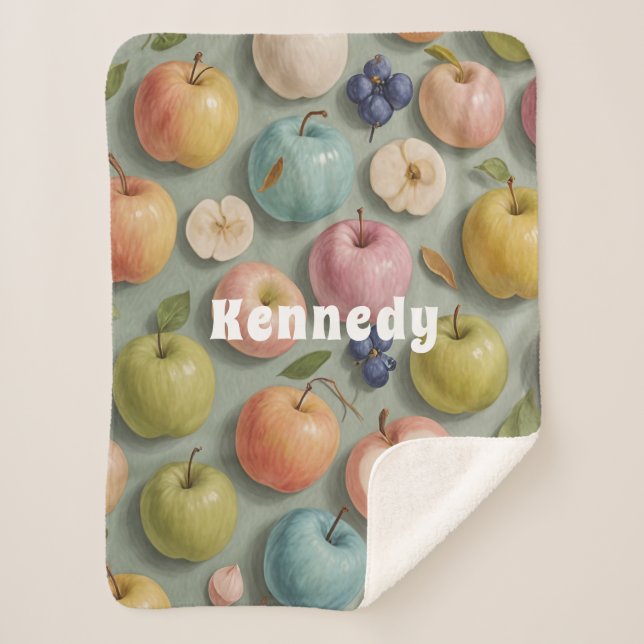 Orchard Whimsy: Pastel Fruit Sherpa Blanket (Front)