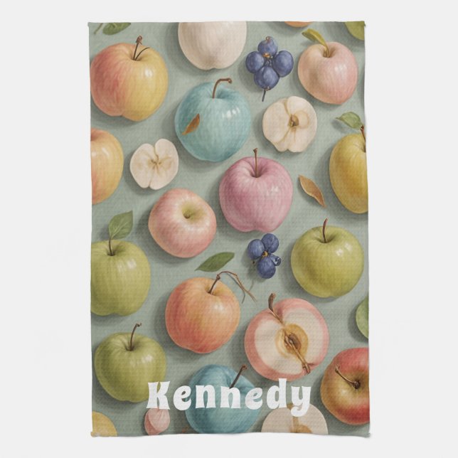 Orchard Whimsy: Pastel Fruit Tea Towel (Vertical)