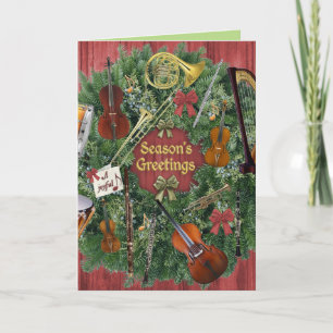 Orchestra Instruments Holiday Wreath, Joyful Note Card