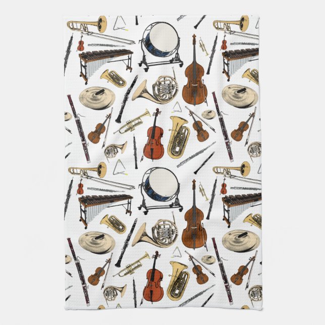 Orchestra Instruments Pattern Tea Towel (Vertical)